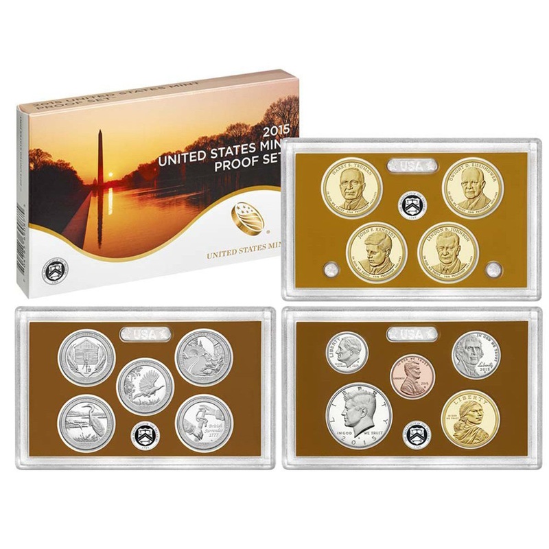 2015 Proof set 10 Pack CN-Clad Kennedy, Presidential Dollar, State quarters – (OGP) 140 coins