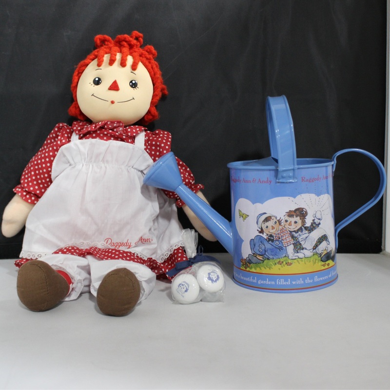 Lot of 3: Raggedy Ann Doll + Watering Pot + Two Drawer Handles