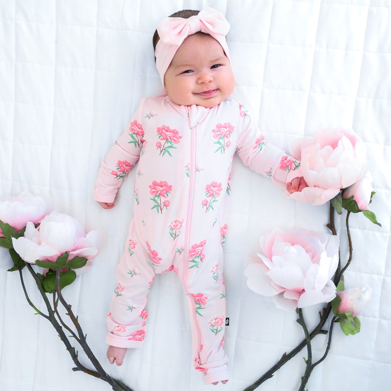 Zippered Romper in Sakura Peony