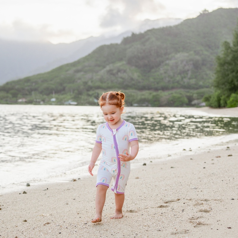 Zippered Shortall Romper in Poi Rainbow