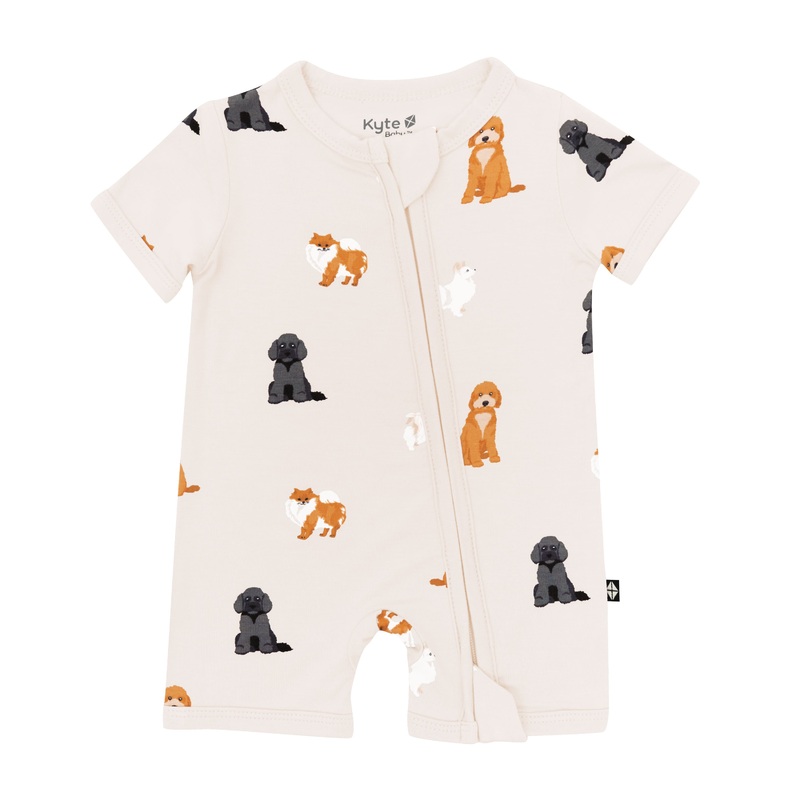 Zippered Shortall Romper in Fluffy Dog