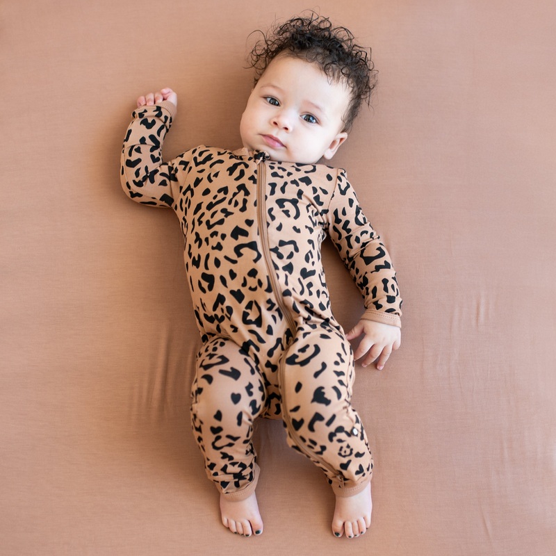 Zippered Romper in Latte Leopard