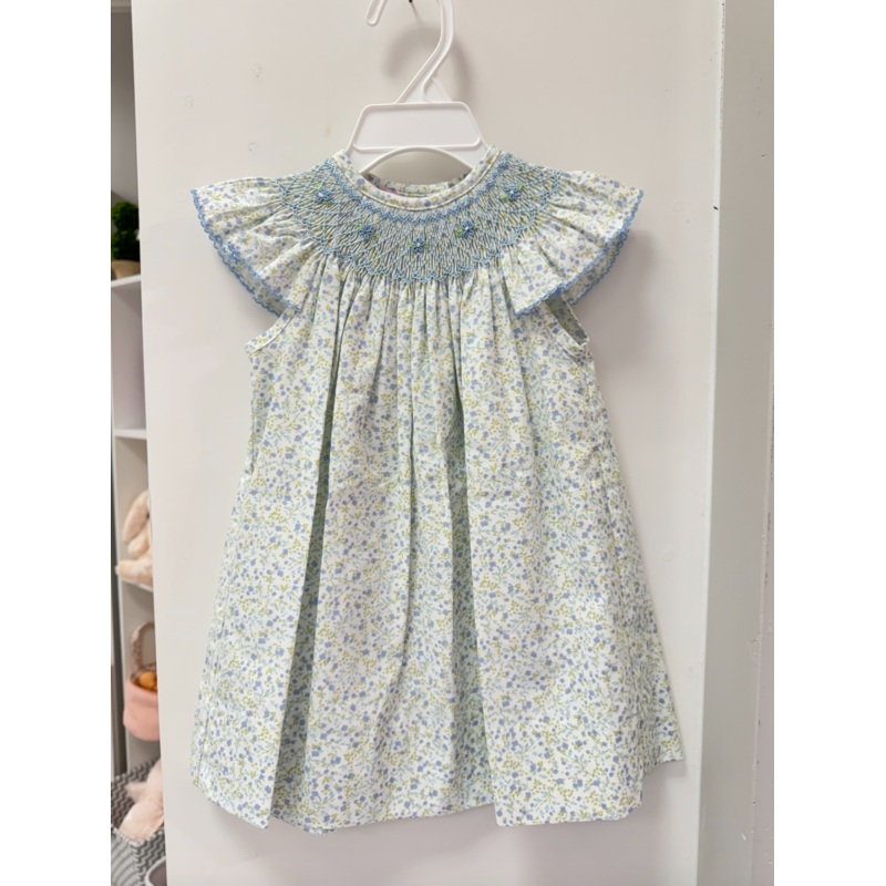 Amelia Blue Floral Angel Wing Bishop S/S