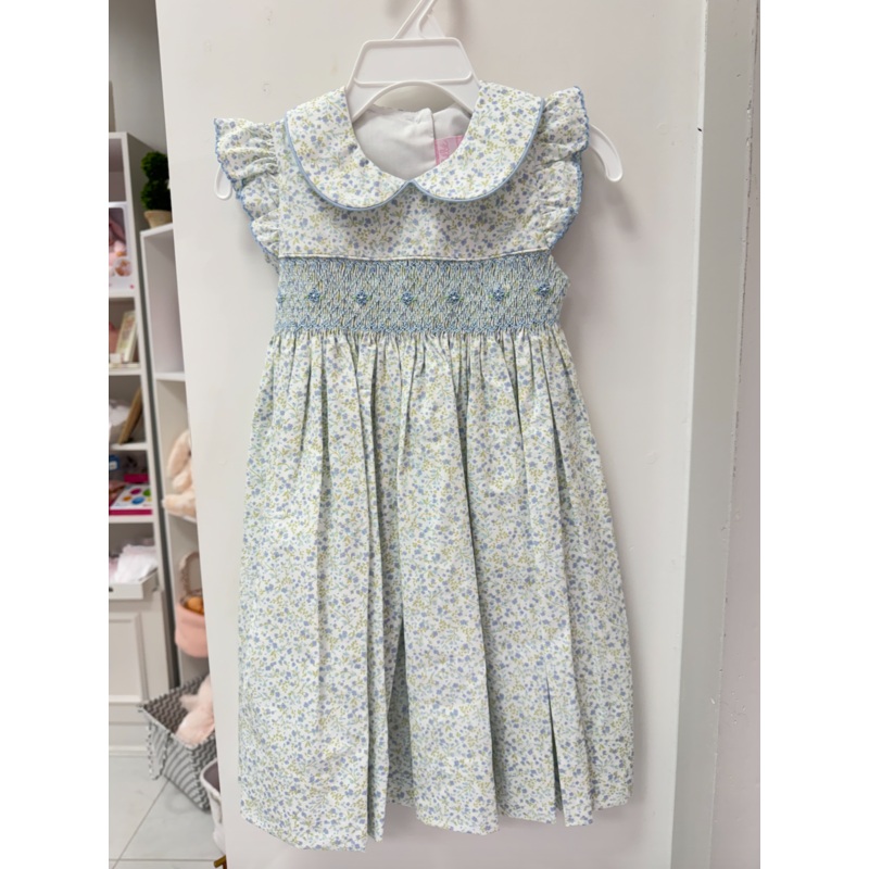 Amelia Blue Floral Smocked Peter Pan Dress