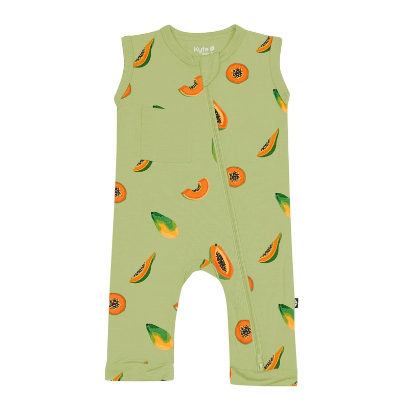 Zippered Sleeveless Romper in Papaya