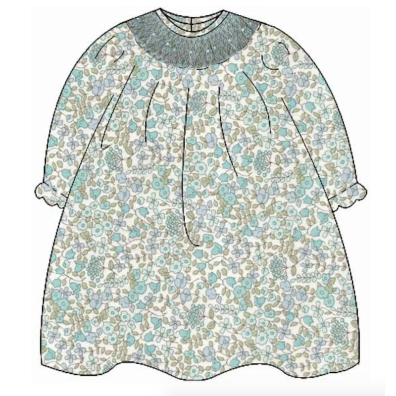 Blue Floral Smocked Dress