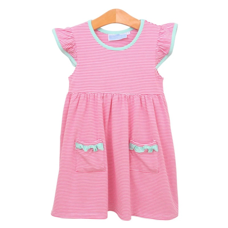 Lucy Dress-Pink Stripe/Mint