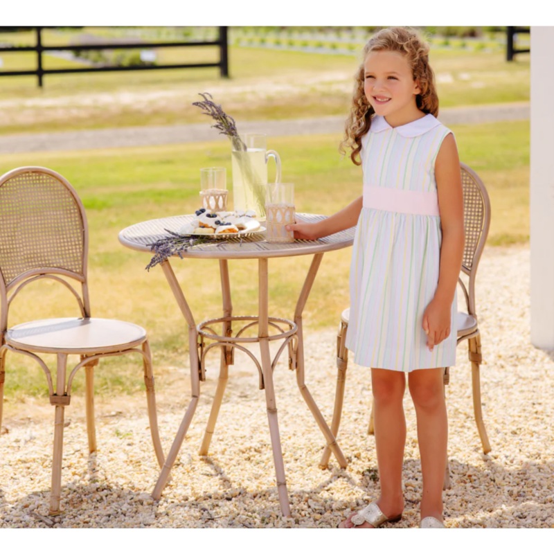 Sleeveless Cindy Lou Sash Dres- Santa Maria Seersucker/ Palm Beach Pink/ Worth Ave White