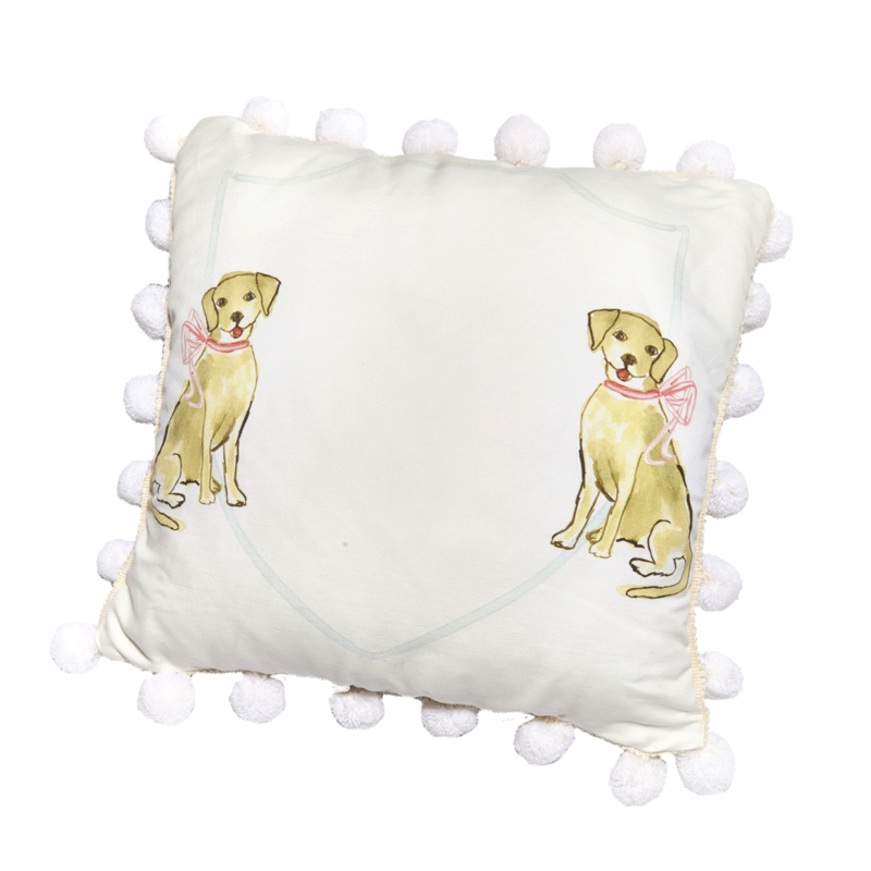Yellow Dog with Pink Bow Pillow