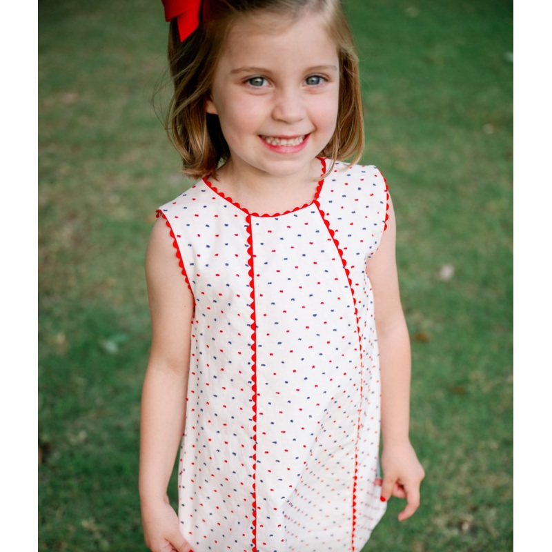 Amelia Aline Dress – Navy and Red Swiss Dot