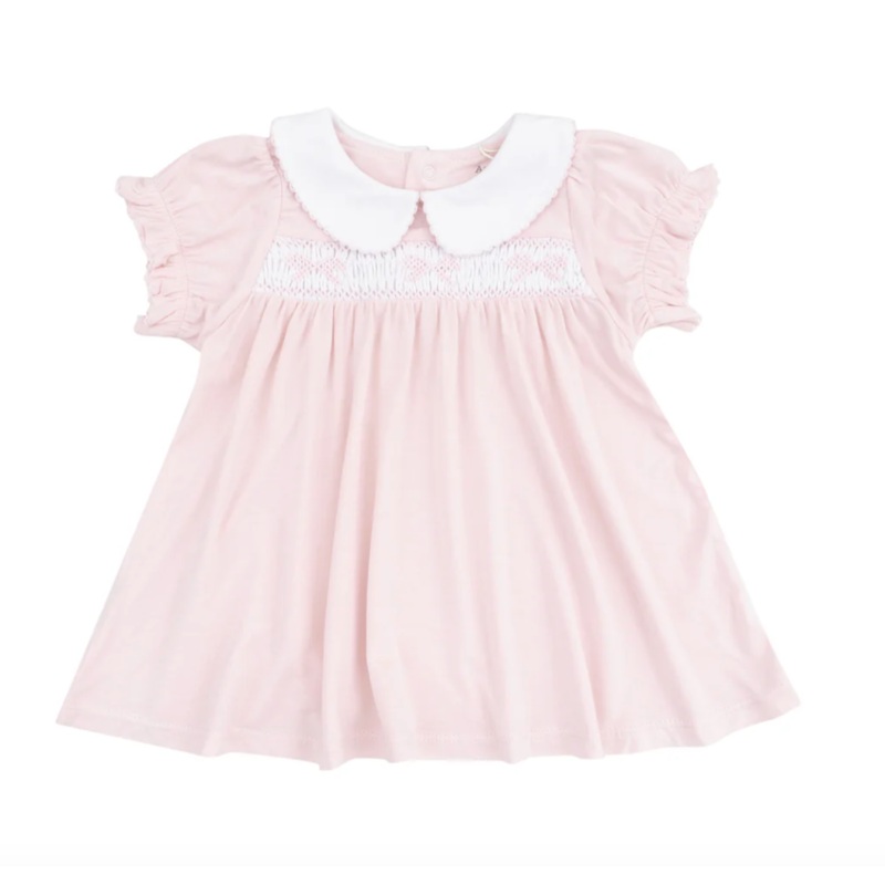 Solid Classic Pink Smocked Peterpan Collar Dress + Ruffle Leg Bloomer
