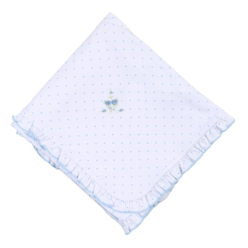 Anna’s Classics Sky Blue Embroidered Ruffle Blanket
