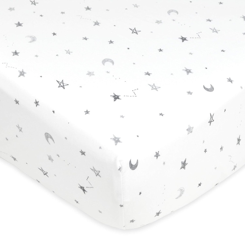 American Baby Printed Jersey Crib Sheets – Gray Stars & Moon