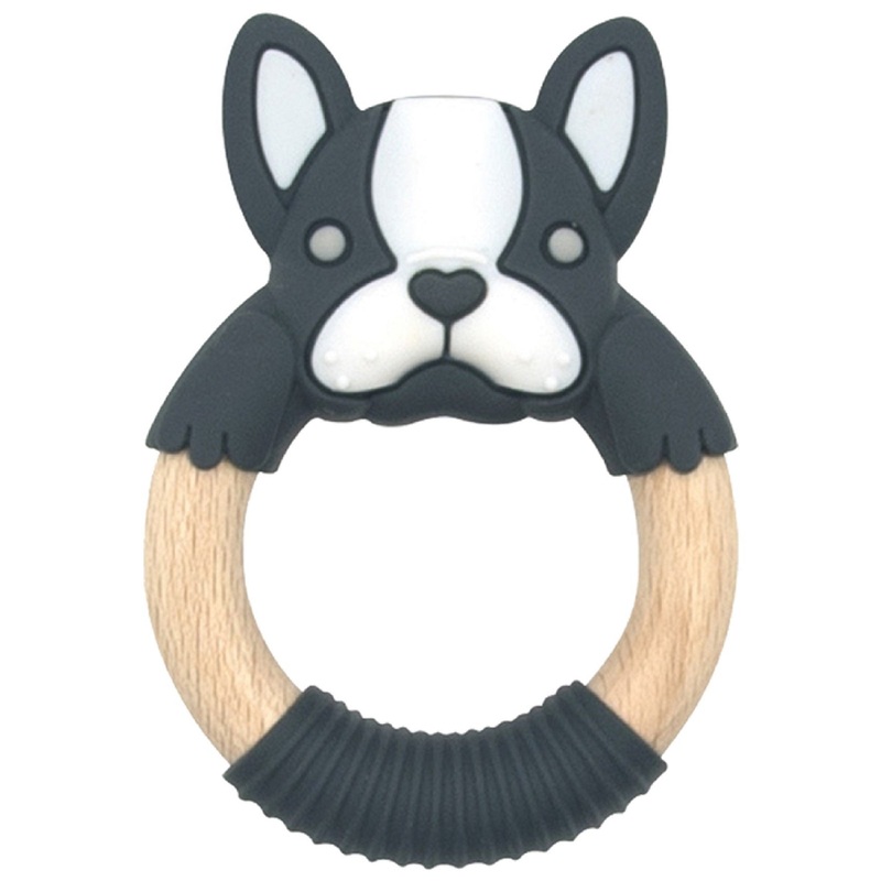 Baby Works Bibibaby Teething Ring – Boxer Frenchie (Charcoal and White)