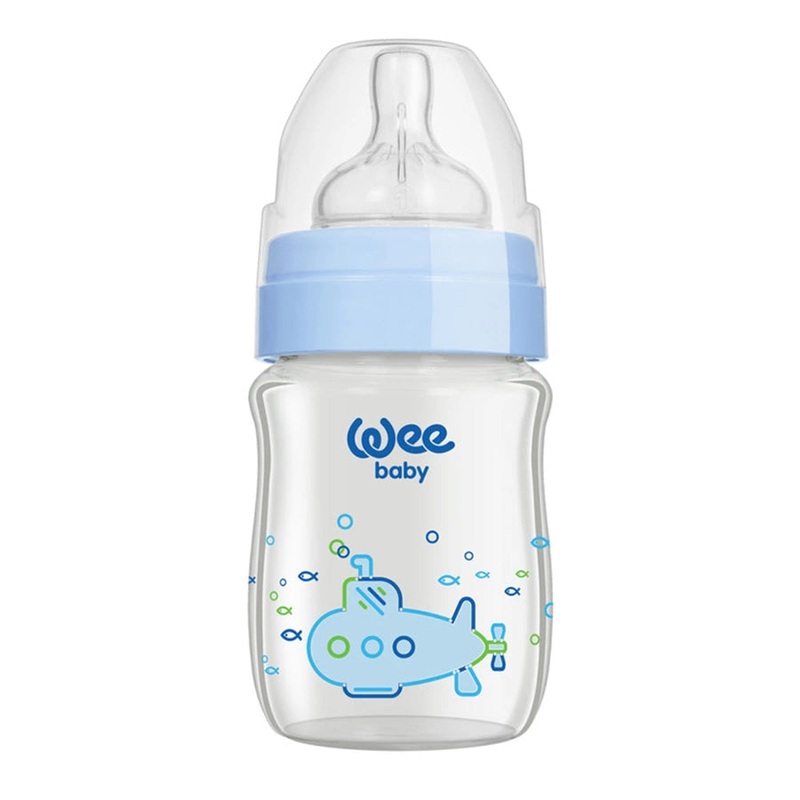 Wee Baby Heat Resistant Patterned Classical + Wide Neck Glass Feeding Bottle 120 ml (0-6M)