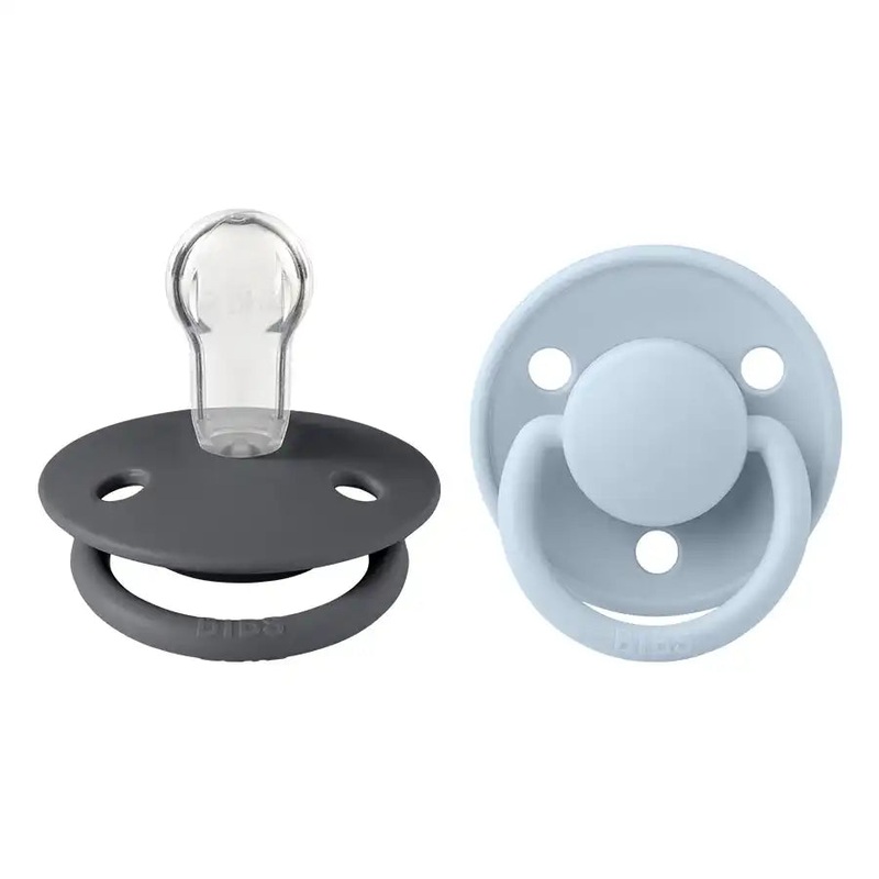 Bibs De Lux Onesize Silicone Pacifier – Pack of 2 (Iron/Baby Blue)