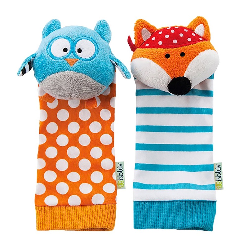 Bbluv Duo Developmental Foot Finders with Rattle – Owl & Fox