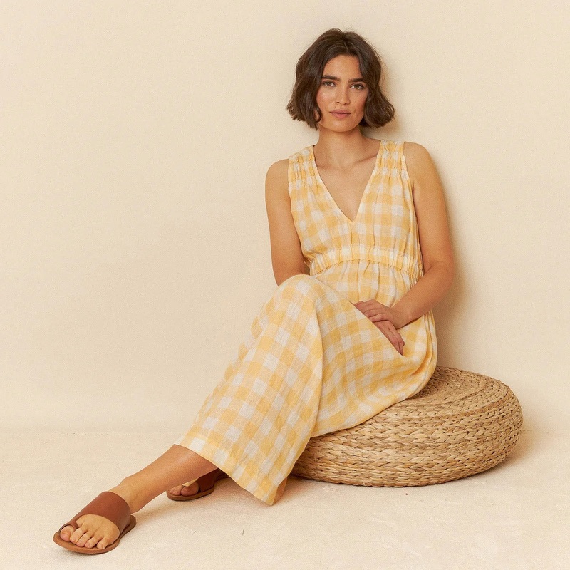Women’s Linen/Cotton Dress – Madarina Check