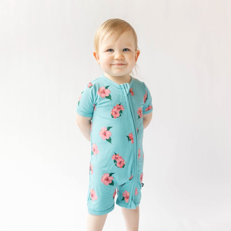Zippered Shortall Romper in Hibiscus