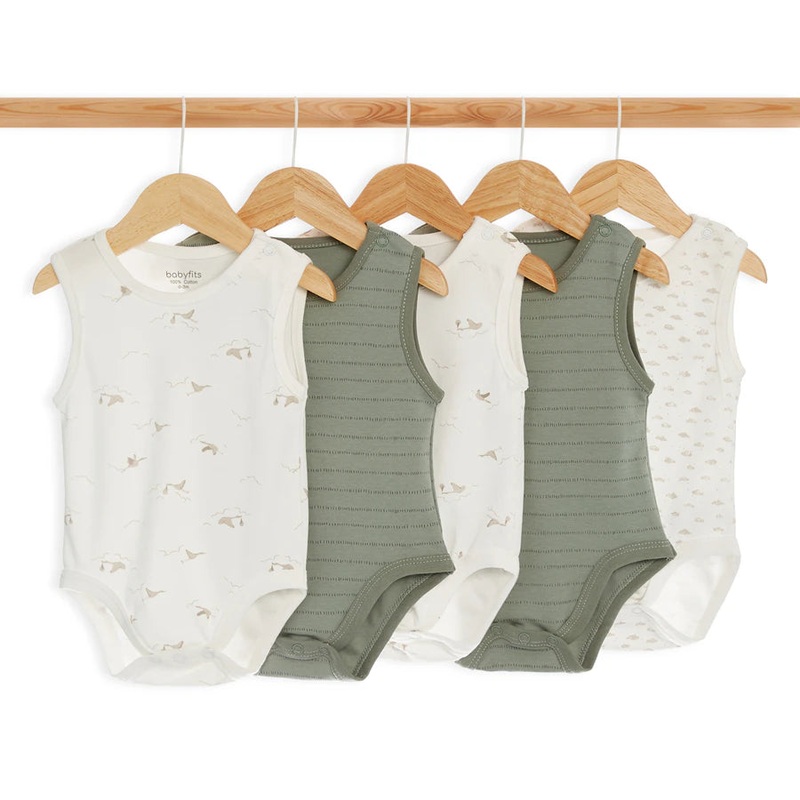 Baby Fits Organic Bamboo Bodysuits Birds Pack of 5