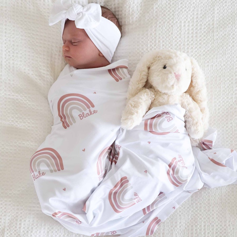 Neutral Rainbow Personalized Baby Name Swaddle