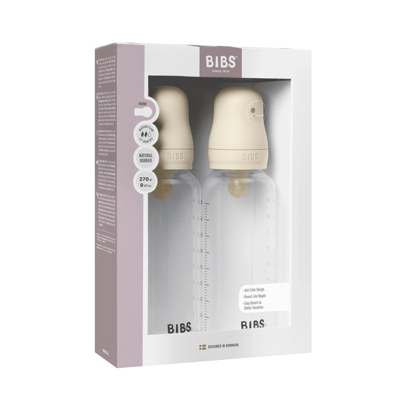 Bibs Baby Bottle Round Latex 2 Pack 270 ml Medium Flow Ivory