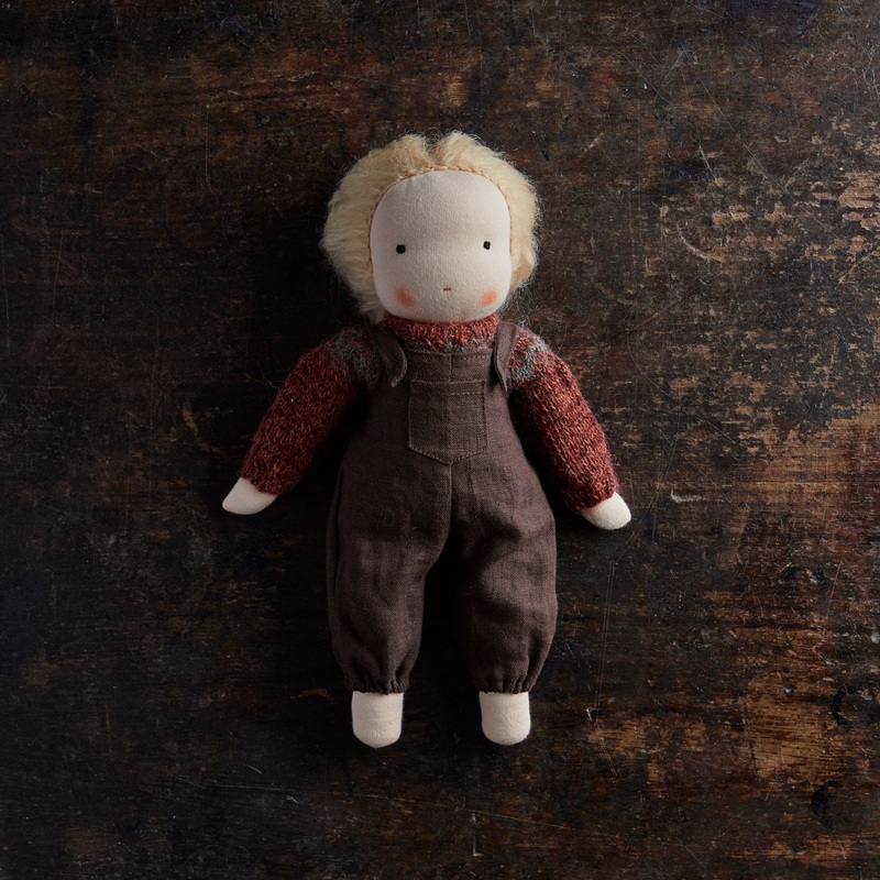 Handmade Doll in Norse Sweater & Dungarees – White
