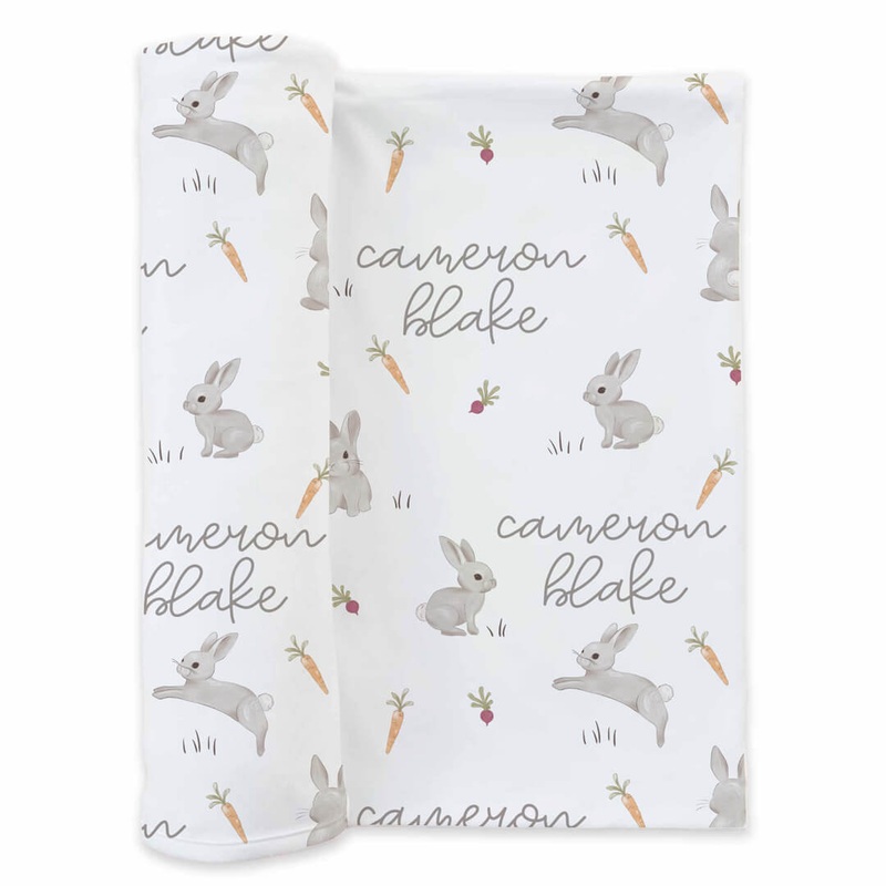 Hop Little Bunnies Personalized Swaddle Blanket