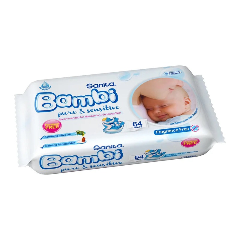 Bambi Baby Wet Wipes Pure and Sensitive – 64’s