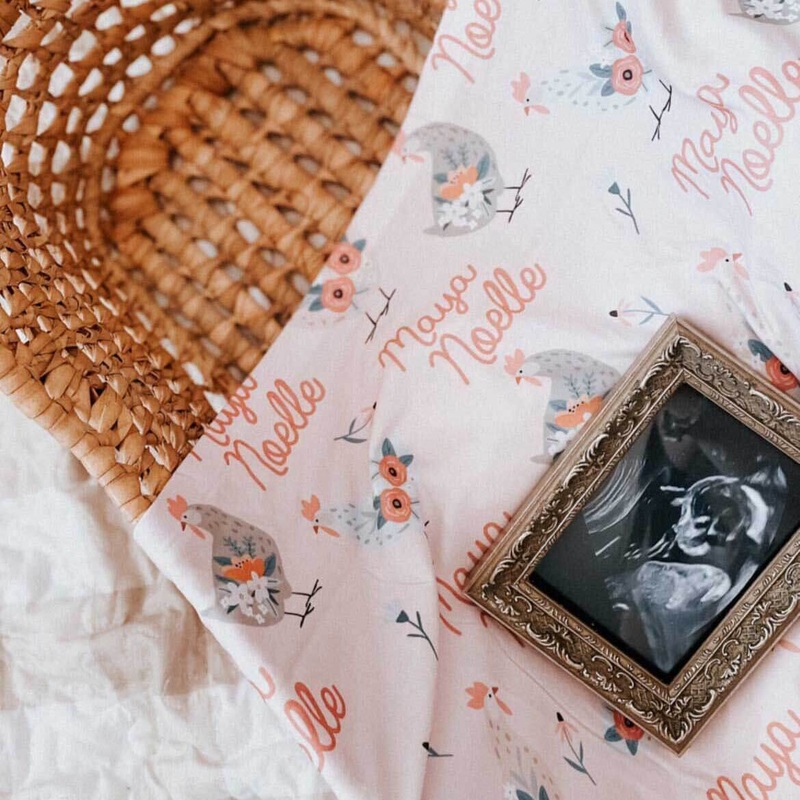 Pink Chicken Personalized Baby Name Swaddle Blanket