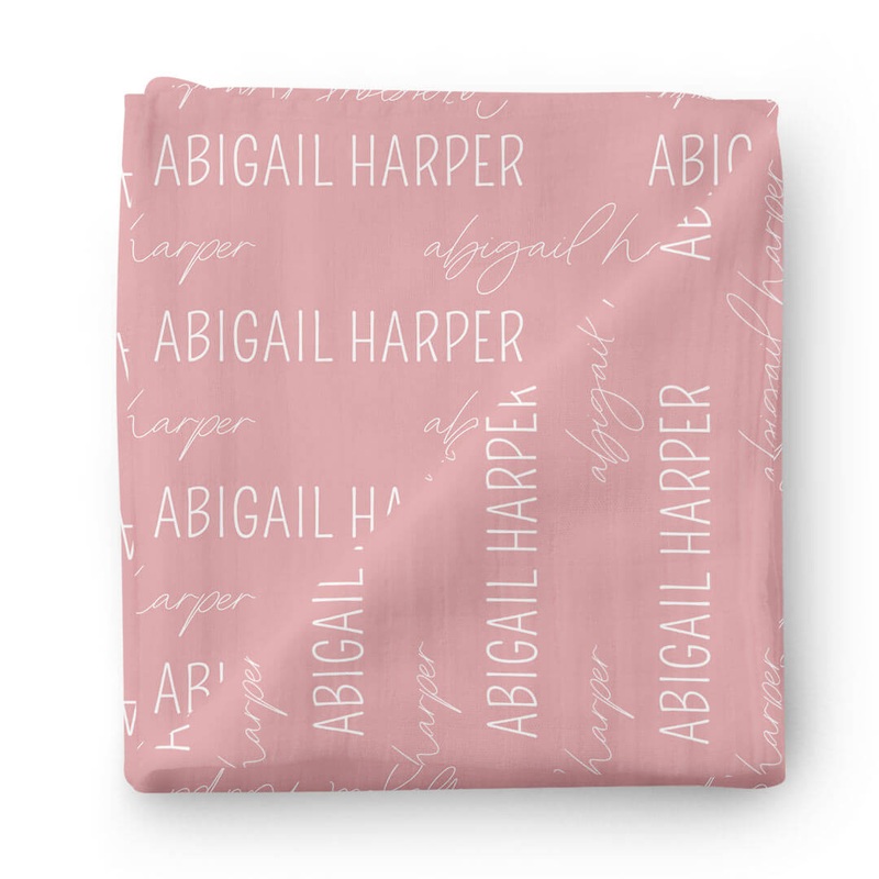 Personalized Vintage Rose Baby Name Swaddle Blanket – Block & Script