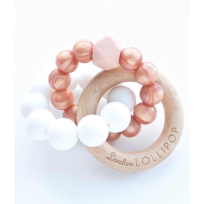 Loulou Lollipop Trinity Wood + Silicone Teether – Rose Gold