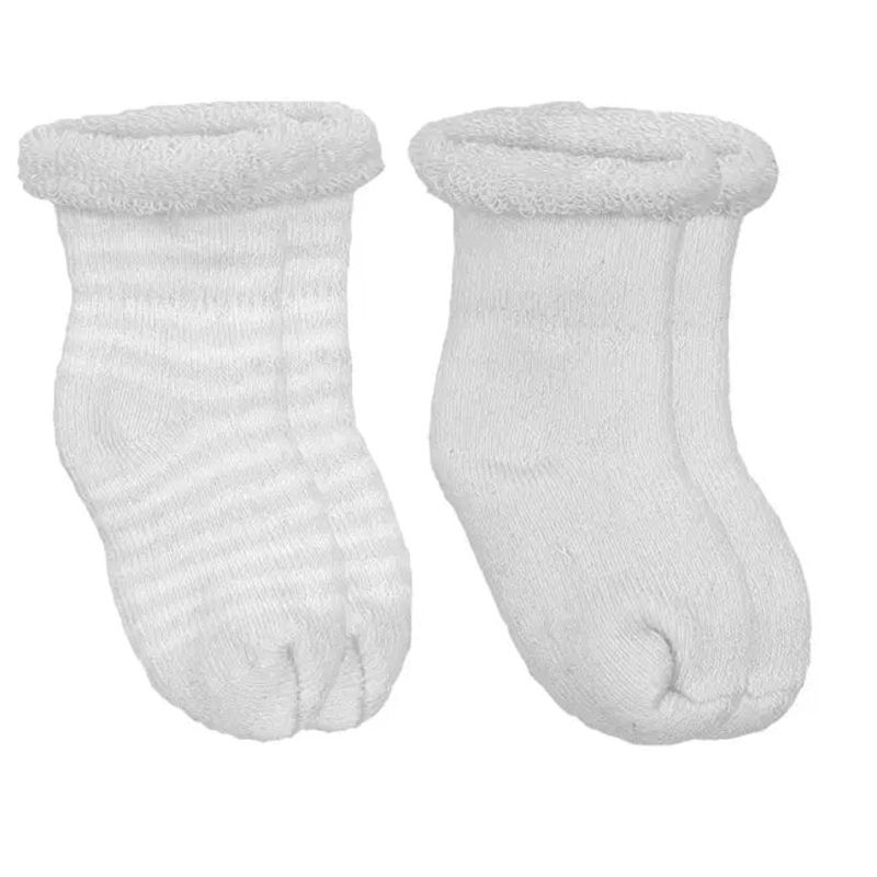 Newborn Socks – 2 Pack – White + White Stripe