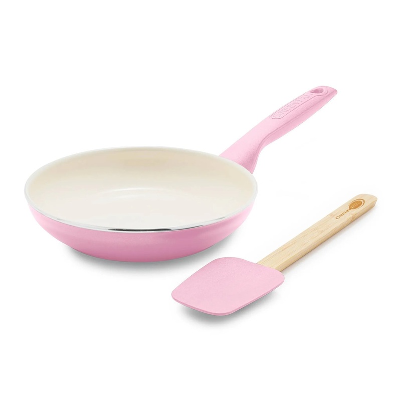 Rio 2pc 8″ Ceramic Nonstick Open Fry pan Set with Spatula Blush