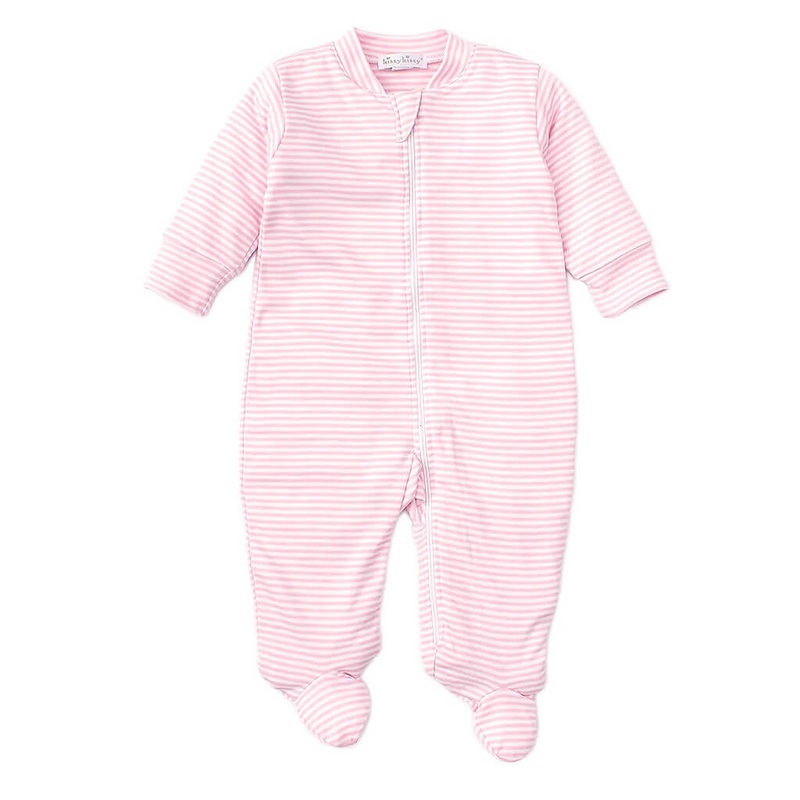 Zipper Footie Simple Stripes Pink