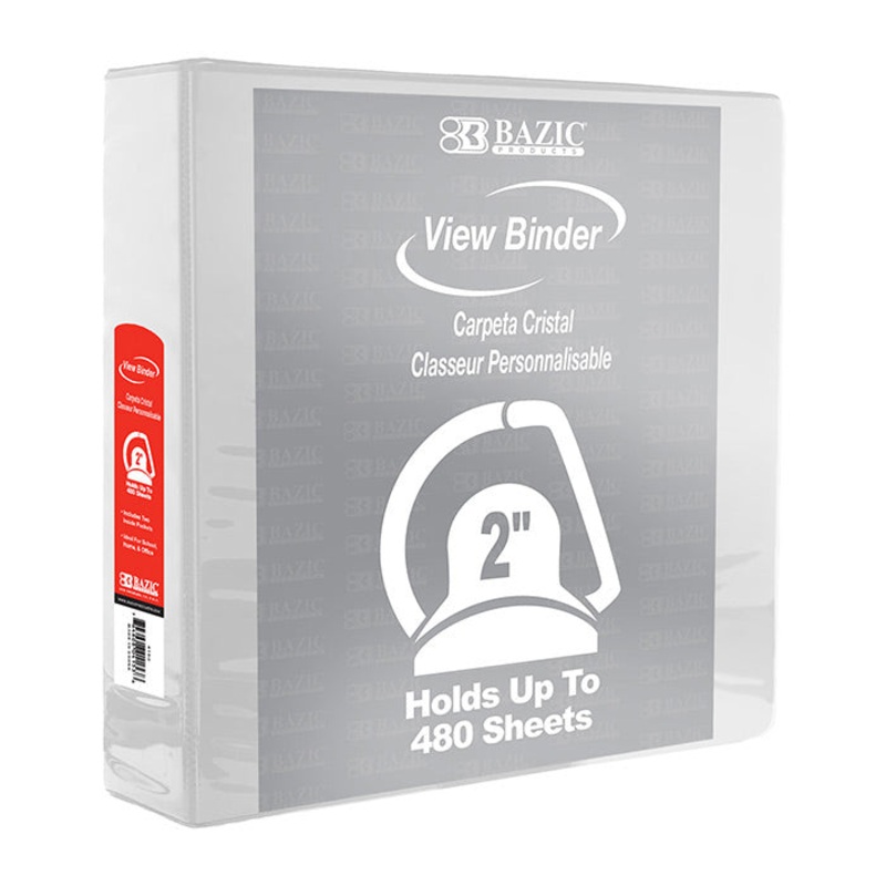 BAZIC 2″ White Slant-D Ring View Binder w/ 2-Pockets