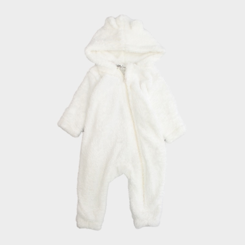 White Teddy Fleeced Hooded Onesie