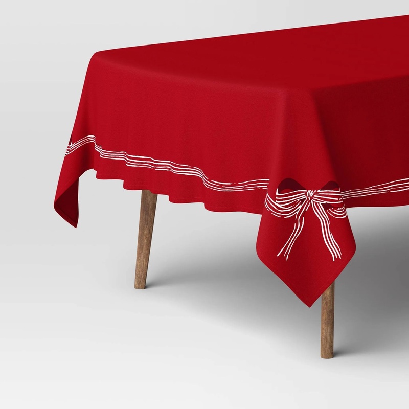 104″x60″ Red Ribbon Tablecloth – Threshold: Solid Cotton, Machine Washable, Rectangle, 60×104 Inches