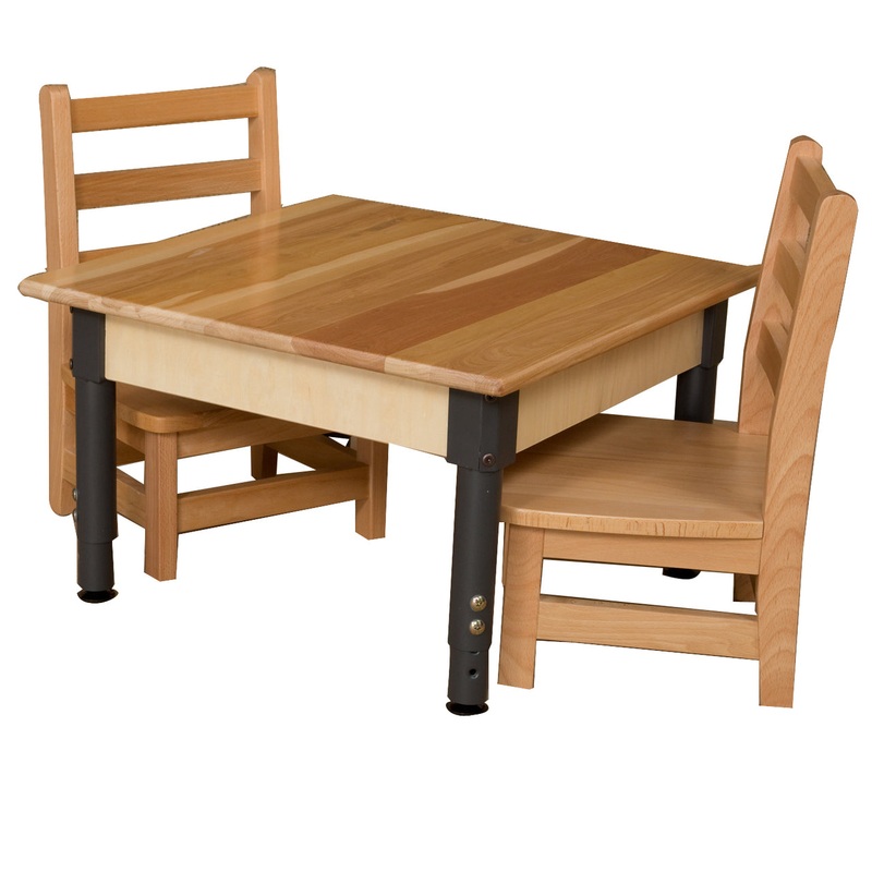 24″ Square Hardwood Table with Adjustable Legs 12″-17″