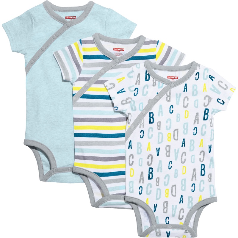 Skip Hop ABC-123 Short Sleeve Bodysuit Set, 3-Pack – Blue (9 Months)