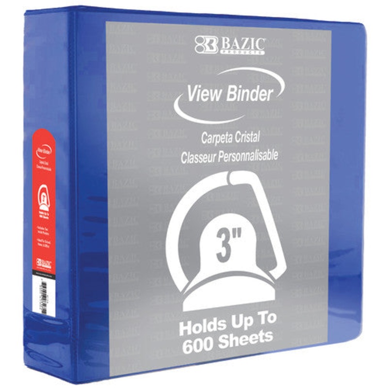 BAZIC Slant D Ring View Binder with 2 Pockets, 3″, Blue
