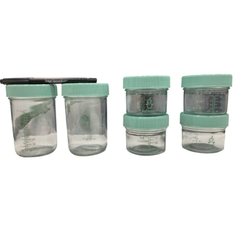 Sage Spoonfuls Glass Jar Containers, 6 Pack, (4) 4oz , (2) 8oz