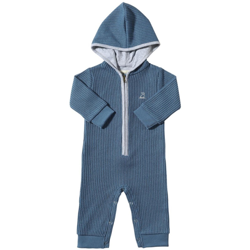 Blaine Hooded Knit Romper – Blue