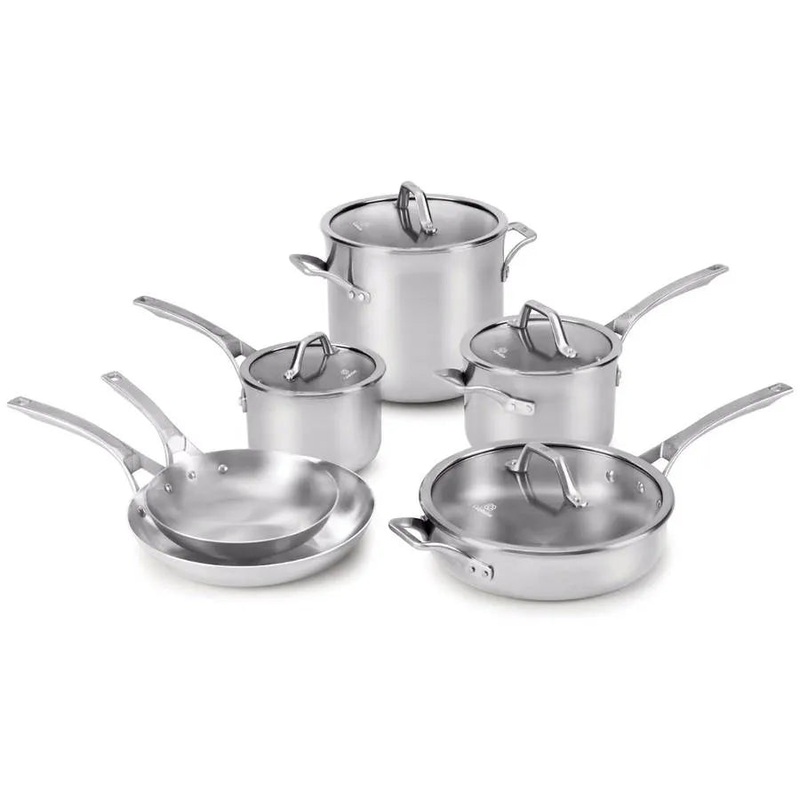 Signature 10-Piece Stainless Steel Cookware Set in Brushed Stainless Steel