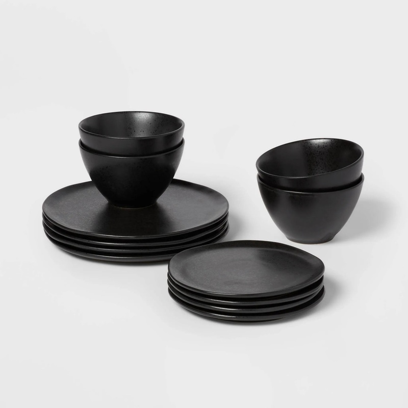 12pc Earthenware Houlton Dinnerware Set – Black (See Description)