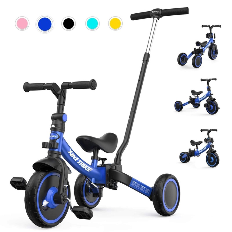 Besrey Toddler 7-in-1 Trike Tricycle for Infant and Kids Blue (Open Box)