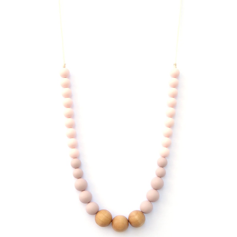 Loulou Lollipop Naturalist Wood + Silicone Teething Necklace – Pink Rose