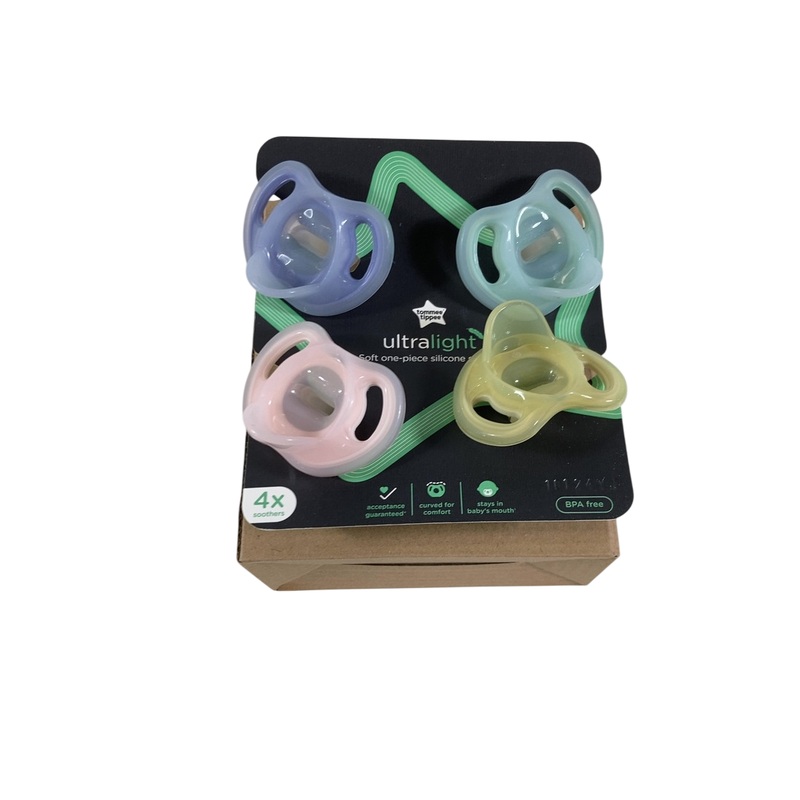 Tommee Tippee Ultra Light Silicone Pacifiers, 0-6 Months, 4 Pack, Pink/Violet/Yellow/Green