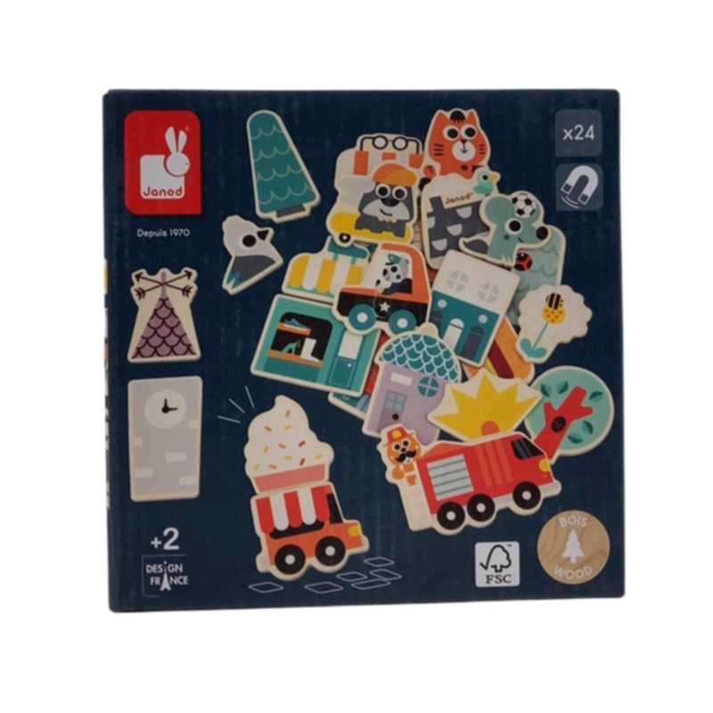 Janod 24 Piece Wooden Magnet Set, City