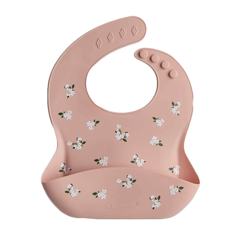 Silicone Printed Bib White Flower